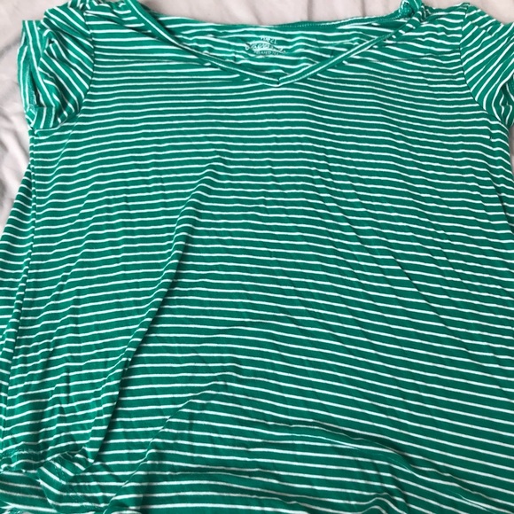 Striped V-Neck Tee (Green/White) - Picture 3 of 4